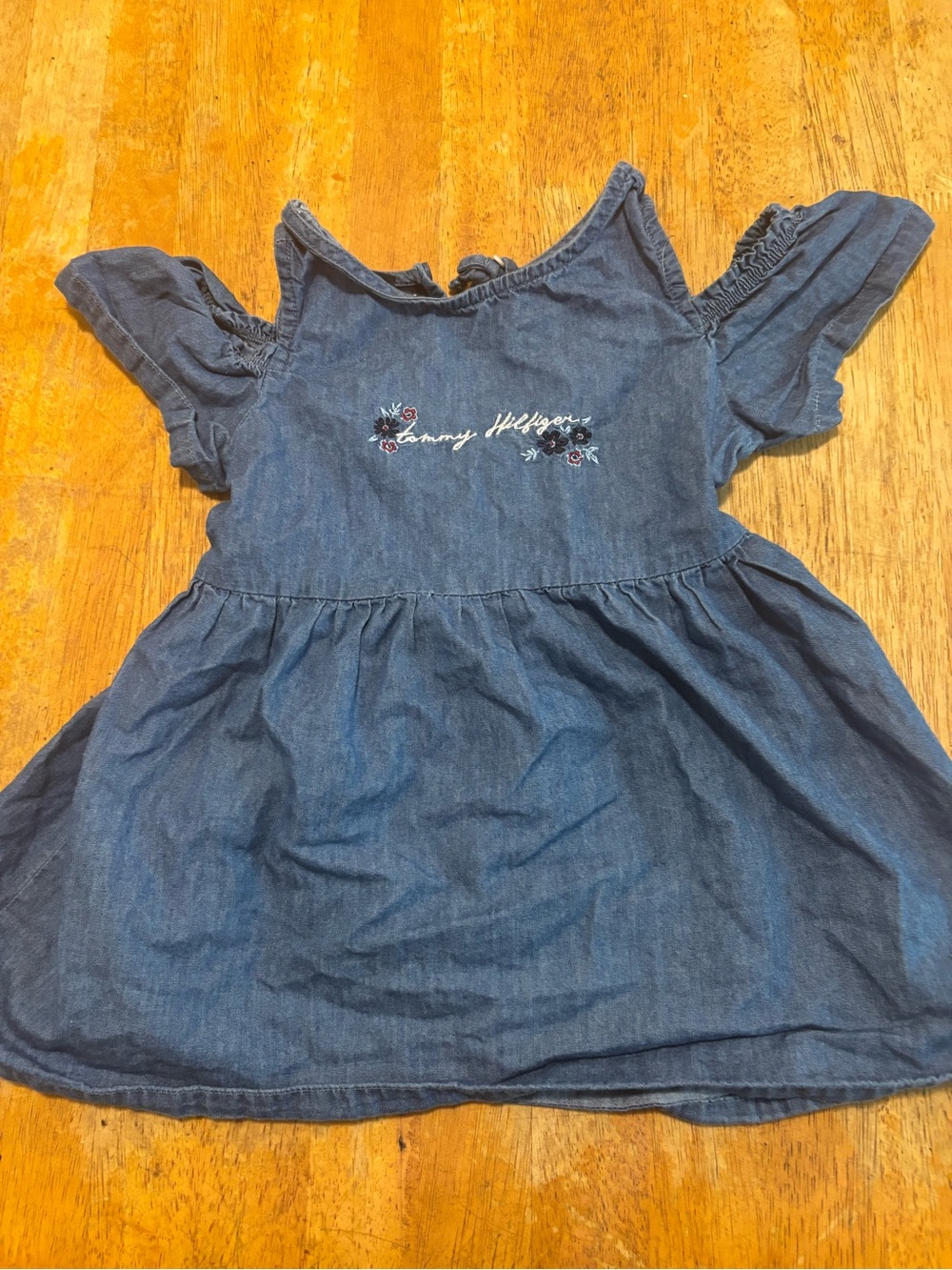 Tommy Hilfiger Girls' Dark Blue Denim Ruffle Cold-Shoulder Dress